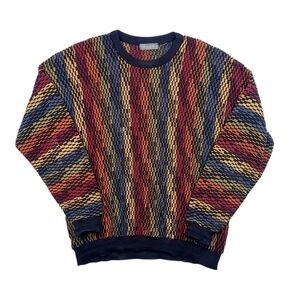 TUNDRA 3D Knit Lifesaver Striped Colorful Sweater Crewneck Men’s Size Large 90s